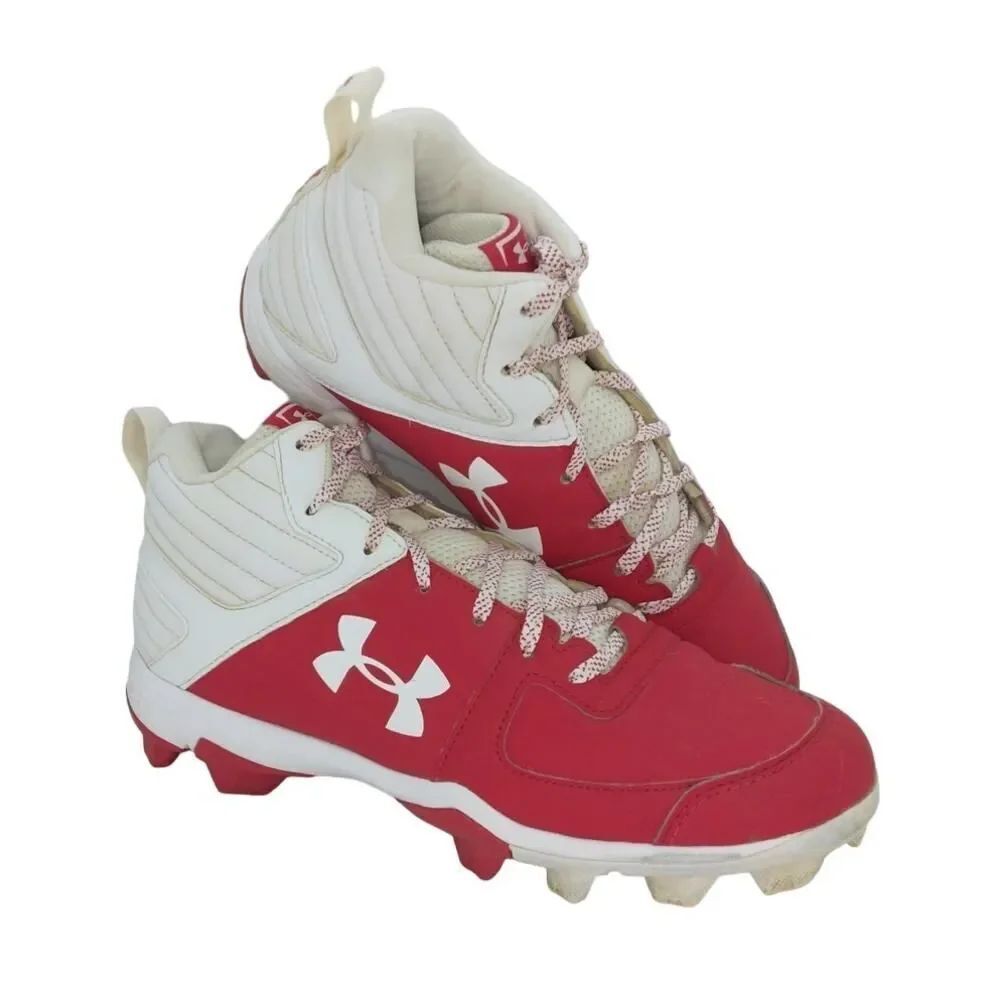 UNDER ARMOUR Mens Lead Off Mid Red/White Baseball Cleats - Size: 9